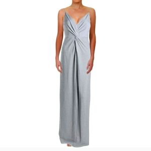 Adrianna Papell Silver Glitter Jersey Evening Dress Size 2